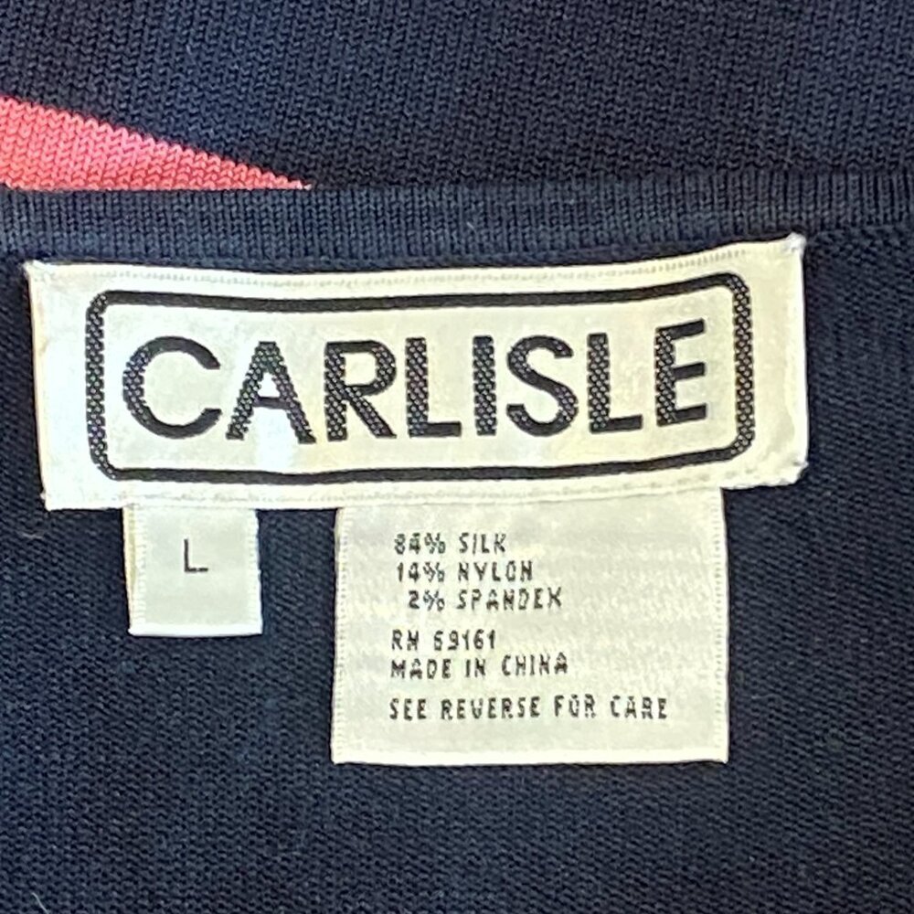 Carlisle Silk Blend Boat-Neck Striped Knit Top Sz L Navy Pink #288M - Picture 6 of 7
